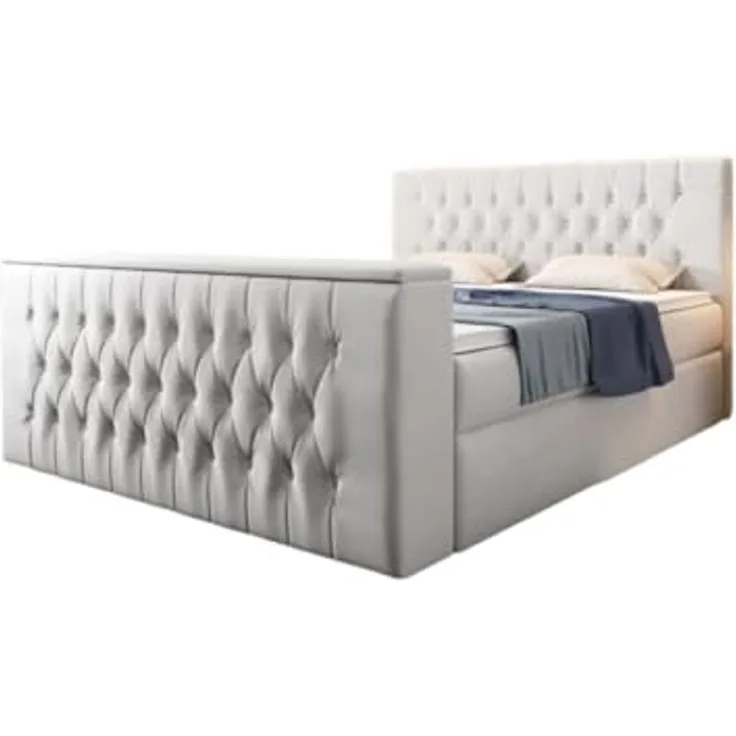 Boxspringbett Velano mit TV Lift und Stauraum 200x200 Weiß H2 (bis 70kg)