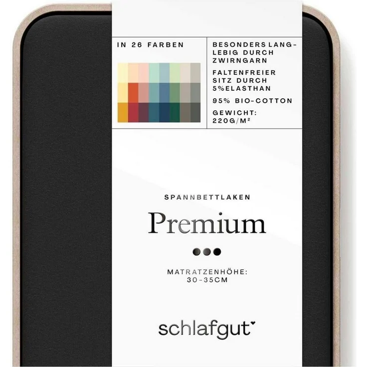 Schlafgut Spannbettlaken PREMIUM Mako-Zwirn-Jersey, 220 g/m², 95% Bio-Baumwolle, 5% Elasthan, Mako-Zwirn-Jersey, Gummizug: rundum, (1 Stück), Bettlaken bis 30 cm Höhe, PREMIUM-Qualität langlebig, perfekter Sitz – Bild 2