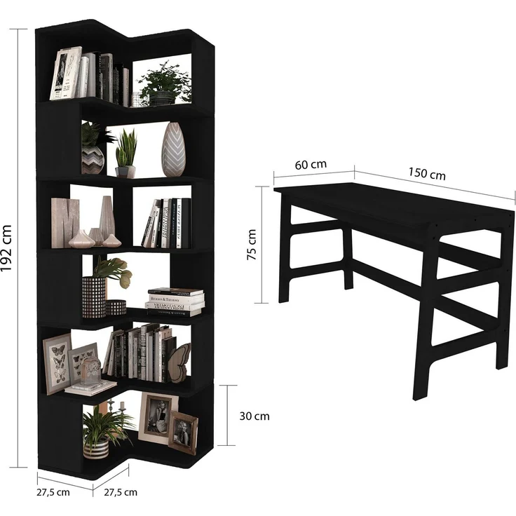 Skye Decor 'CPT4804-150' Schreibtisch mit Bücherregal, Schwarz, 150 x 75 x 60 cm – Bild 8