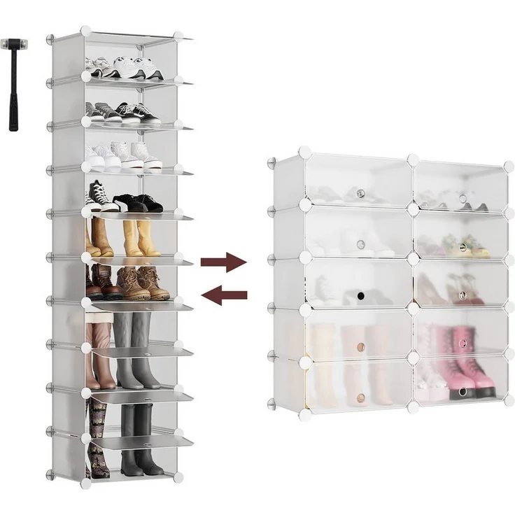 Sekey Schuhregal Platzsparendes Schuhregal mit Stecksystem – 10 Ebenen, Hoch & Schmal, Schuhaufbewahrung für 20–30 Paar Schuhe – Bild 1