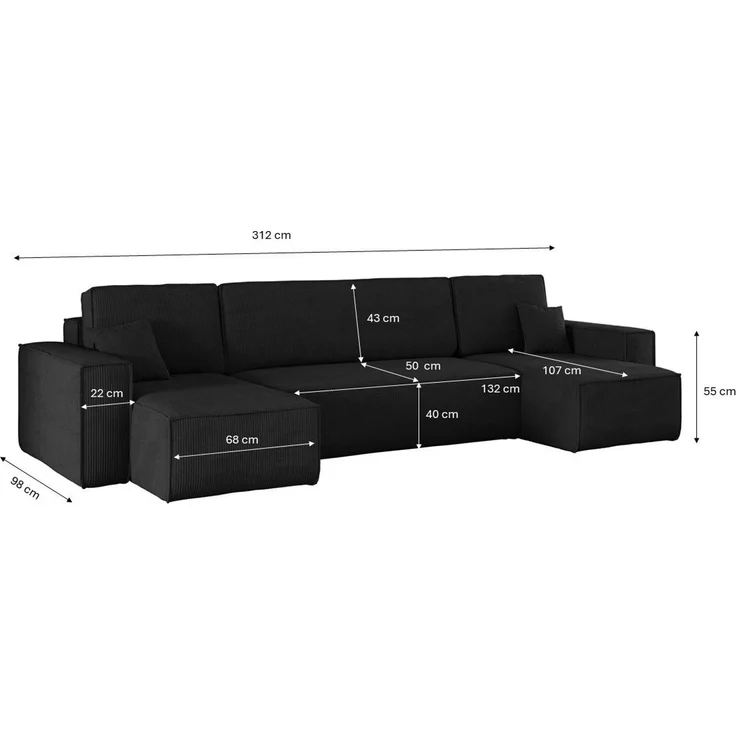 Kaiser Möbel Ecksofa mit schlaffunktion und bettkasten, Couch U-form BEST stoff Poso, Schlaffunktion, Bettzeugaufbewahrung, universal – Bild 2