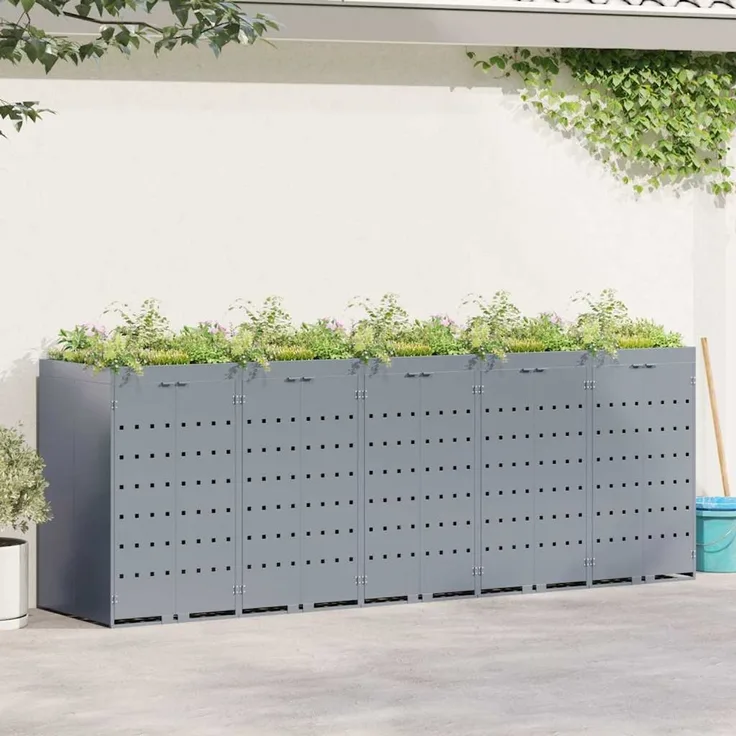 vidaXL Wagenmüllbehälter für 5 Behälter Hellgrau 340 x 77,5 x 121,5 cm 3394751