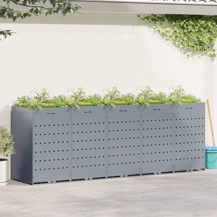 vidaXL Wagenmüllbehälter für 5 Behälter Hellgrau 340 x 77,5 x 121,5 cm 3394751 – Bild 1