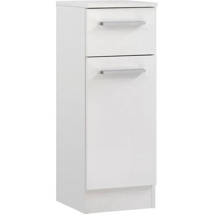 Saphir Unterschrank Quickset 335 Badschrank, 1 Tür, 1 Schublade, 30 cm breit Badezimmer-Unterschrank, Weiß Glanz, Griffe in Chrom Glanz