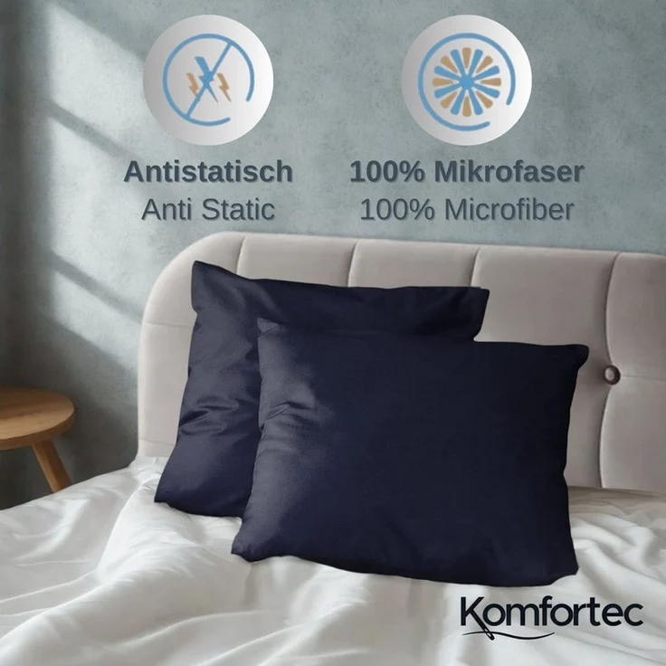 Komfortec Premium Superweiches Bettwäsche 2teilig 155x220 cm Bettbezug + 80x80 cm Kissenbezüge, gebürstet 100% Mikrofaser, Blau – Bild 2