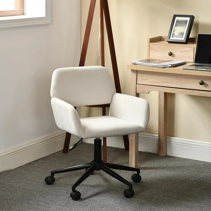 39F FURNITURE DREAM Skandinavischer Bürostuhl aus beigem Stoff, drehbar, höhenverstellbar und 5 Rollen für Kinder, die zu Hause Arbeiten, 56,5 x 57,5 x 75 – 85 cm, 56,5 x 57,5 x 75 – 85 cm – Bild 4