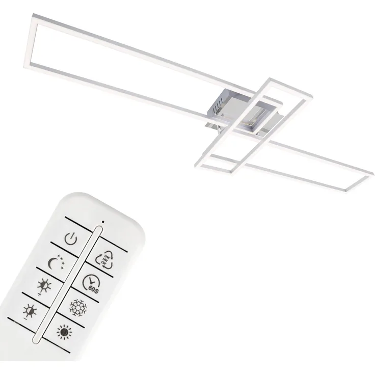 BRILONER - LED Deckenlampe mit Fernbedienung, dimmbar, einstellbar von warmweiß bis neutralweiß, LED Lampe, Deckenleuchte, Wohnzimmerlampe, Schlafzimmerlampe, Küchenlampe, 110 x 35 x 10 cm, Chrom-Alu