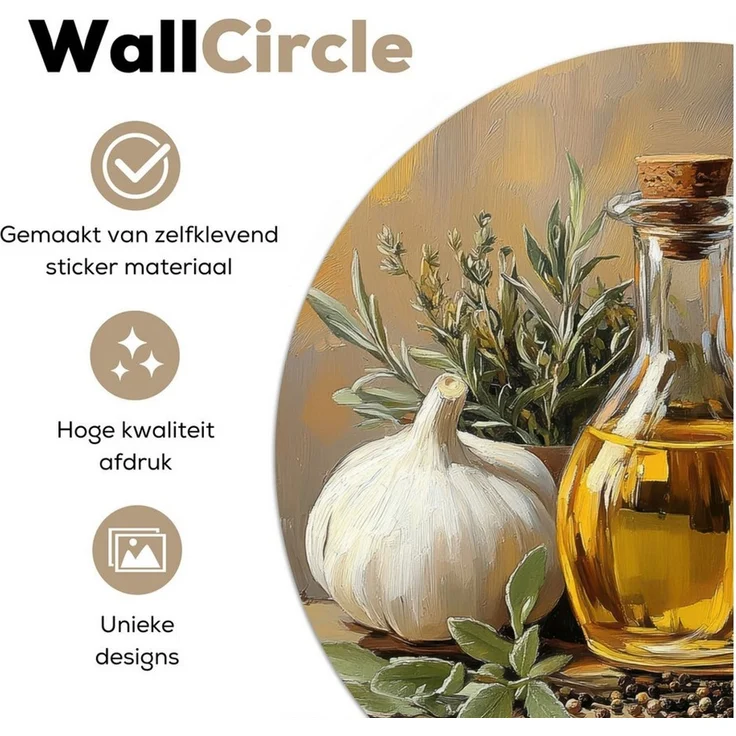 MuchoWow Wandsticker Stilleben - Olivenöl - Knoblauch - Kräuter (1 St), Wandtattoo Selbstklebend, Wohnzimmer Deko Aufkleber, 30x30 cm – Bild 2