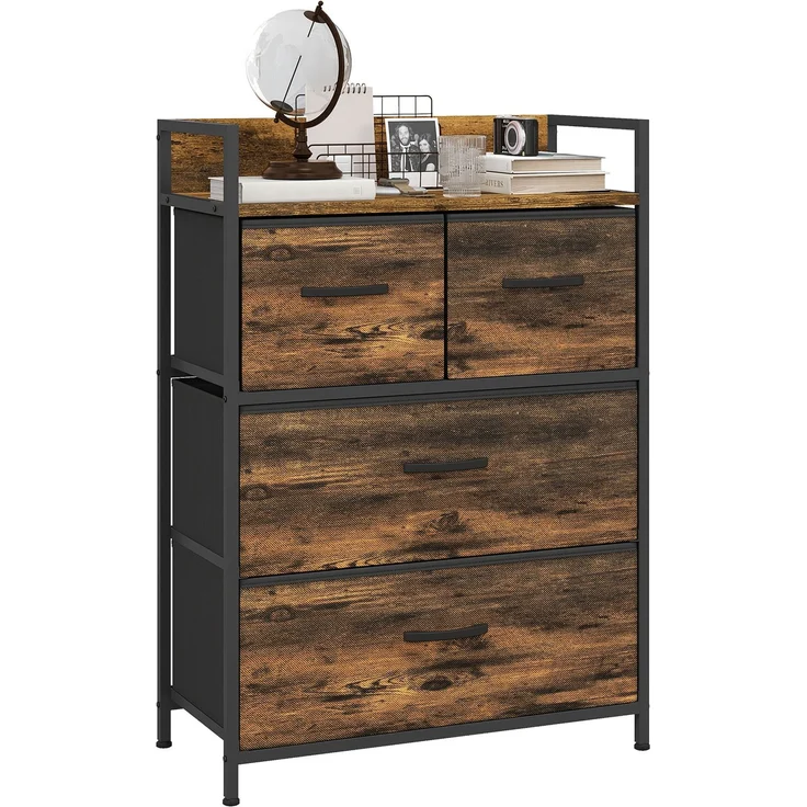 Kommode, Sideboard, 4 Stoffschubladen, Industrial Design, 60x29x85cm, Braun/Schwarz--Rustikal-Braun--60x29x85cm--YOUDENOVA – Bild 1