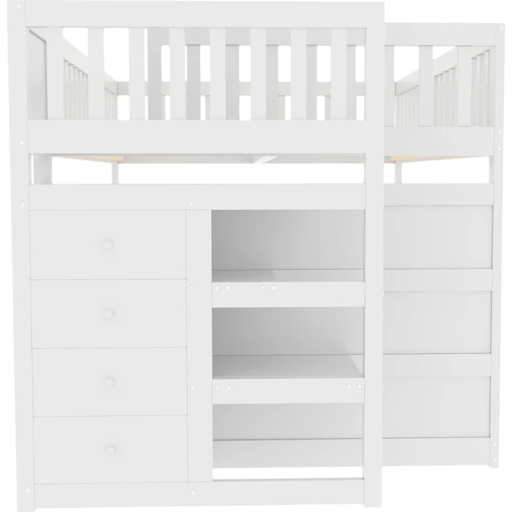 Merax Etagenbett Kinderbett Hochbett 140x200cm mit oberem Lattenrost und 4 Schubladen, Weiß – Bild 6