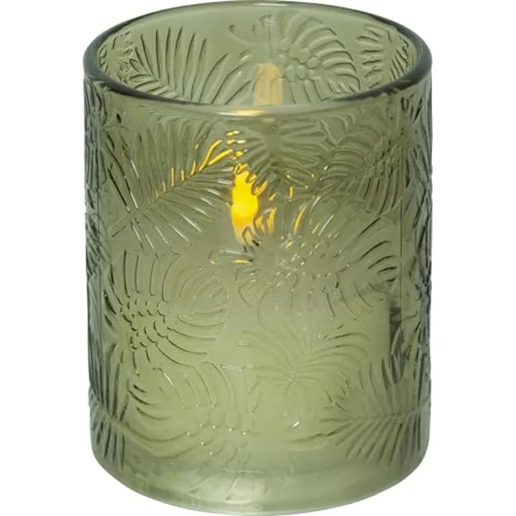 LED Windlicht Flamme Leaf, grün, Wachs, 12,5cm