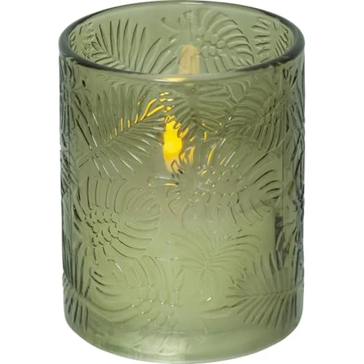LED Windlicht Flamme Leaf, grün, Wachs, 12,5cm – Bild 1