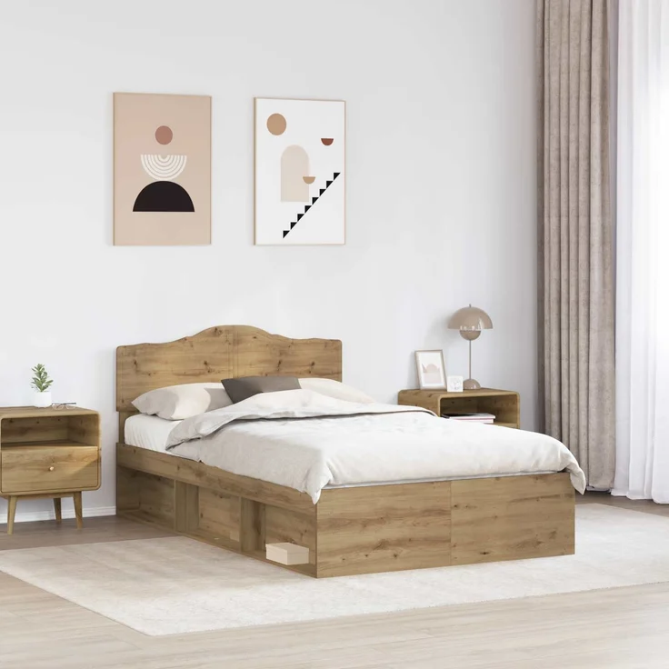 vidaXL Bettrahmen mit Kopfteil Kunsthandwerk Eiche 120 x 200 cm 3412924 – Bild 2