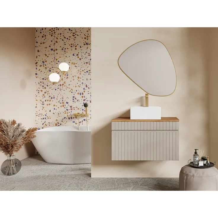 Vente-unique - SATARA Waschbeckenmöbel Holz, Platte Beige - B 46 cm x H 46 cm x L 80 cm