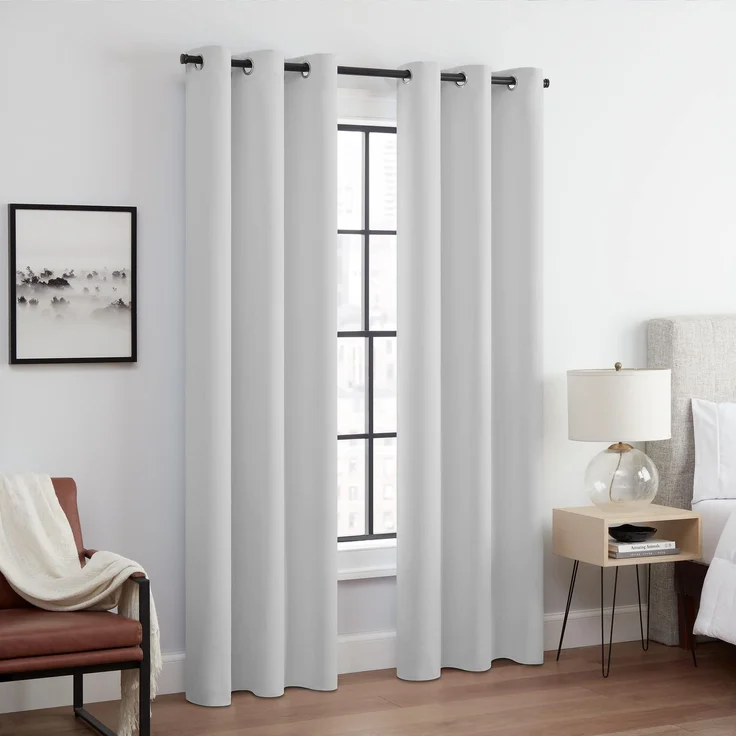 Eclipse Andover Thermo-Verdunkelungsvorhänge mit Ösen für Schlafzimmer (2 Paneele), 106,7x160 cm, Silber-Weiß