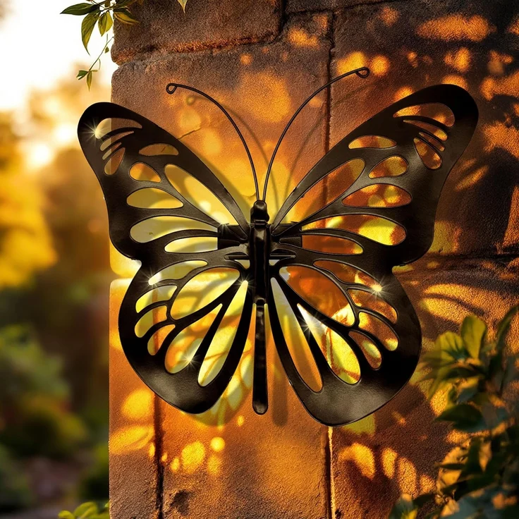 Spetebo LED Dekofigur Solar Wandbild Schmetterling schwarz mit 31 LED, Dämmerungssensor, LED fest integriert, warm weiß, solarbetrieben – Bild 7