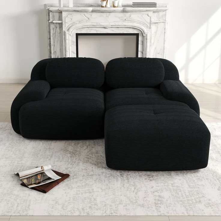 EINHOM Ecksofa aus weichem Cordstoff, Rahmenloses Sofa, modular kombinierbar mit gebogenen Armlehnen, ohne Montage, hochelastische Schaumstoffpolsterung für Wohnzimmer, Ruhezonen und Schlafzimmer, Black – Bild 1