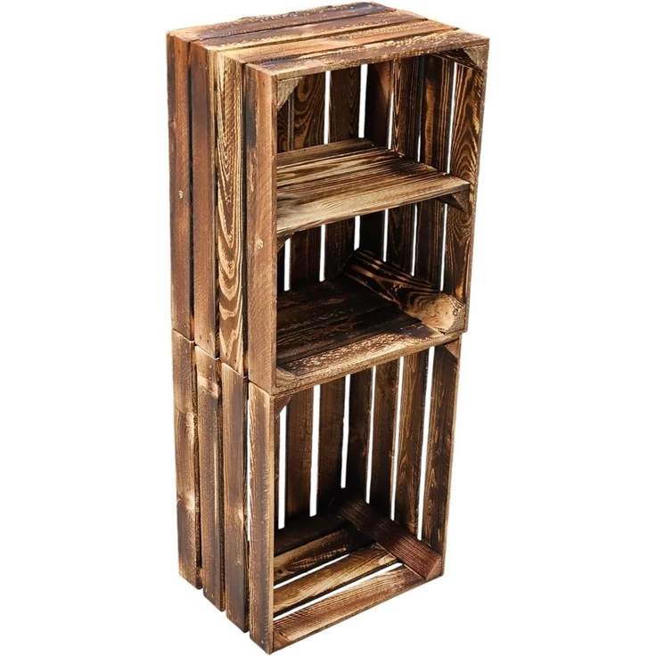 Holzkisten 2er Set 50cm mit Ablage Vintage Geflammt – Bild 3