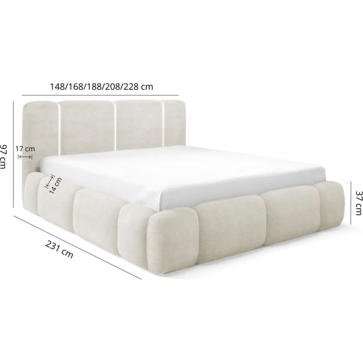 Polsterbett Schlafzimmerbett SPRINGS Komplettset 140x200 cm in Stoff Lambi Grau – Bild 5