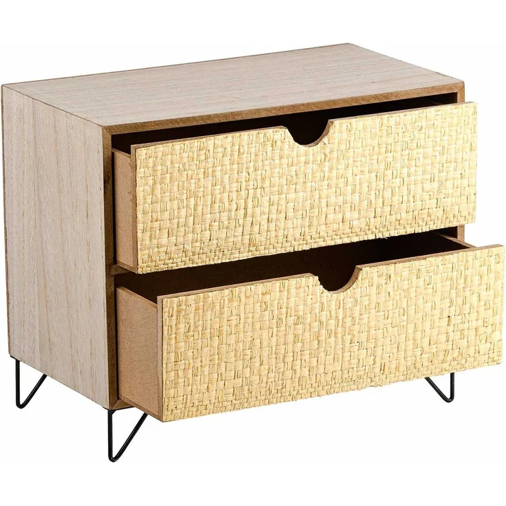 Bubble-Store Schubladenbox Mini-Kommode mit 2 Schubladen, (Metallbeine, Schubladen mit Bastmatten-Verblendung), mini Schränkchen – Bild 4