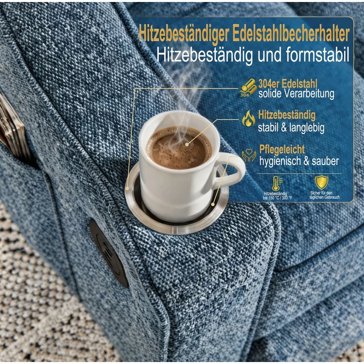 Schlafsessel mit Stoffbezug, USB-Anschluss & Bettfunktion, 190 cm Liegefläche, Navyblau – Bild 5