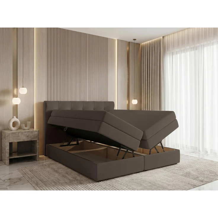 AX LIVING Finike Boxspringbett 160x200 cm mit Topper, Doppelbett, Braun – Bild 2