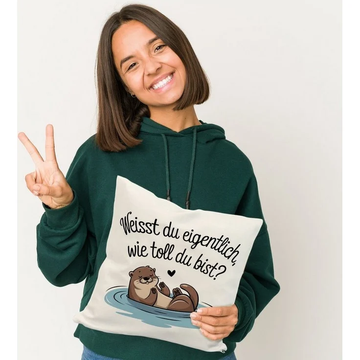 speecheese Dekokissen Weisst du eigentlich, wie toll du bist? Kissen mit Otter – Bild 1