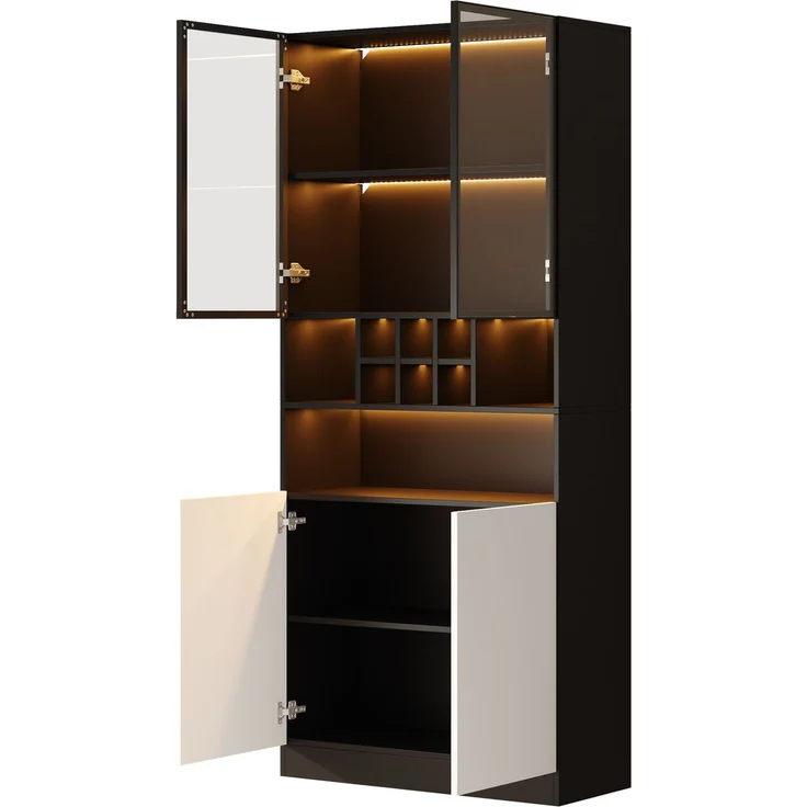 Glasvitrine 80x30x180 cm mit LED-Beleuchtung, Flaschenhalter und zwei Türen – Bild 6