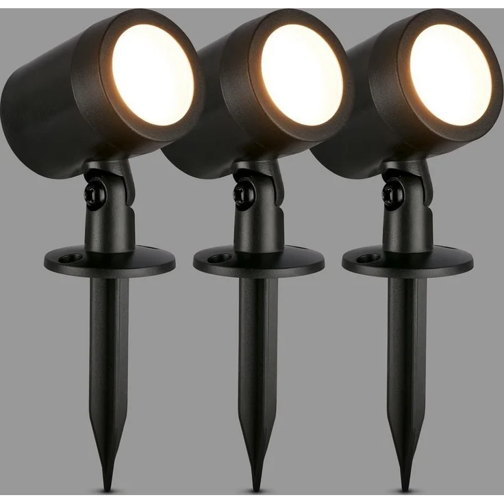 BRILONER - 3er Set LED Strahler Außen mit Stecker, Spritzwasserschutz, warmweiße Lichtfarbe, Außenlampe, Gartenbeleuchtung, Gartenlampen für draußen, Pflanzenlampe, 18x5 cm, Schwarz – Bild 2