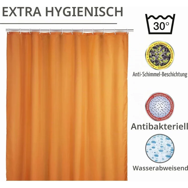 WENKO UNI Duschvorhang 180 x 200 cm, Orange, waschbar – Bild 5