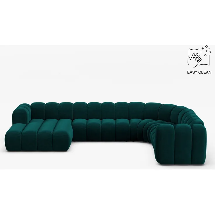 Micadoni Modulares Panorama Ecksofa Lupine 6-Sitzer Samt Venus Dunkel Petrol Rechts