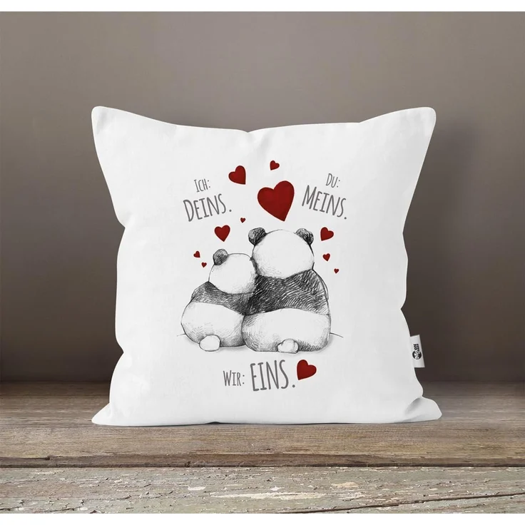 MoonWorks Dekokissen Kissenbezug Kissenhülle Panda Motiv Spruch Ich Deins Du Meins Wir Eins Liebes-Geschenk Partner Liebesbeweis Moonworks® – Bild 2