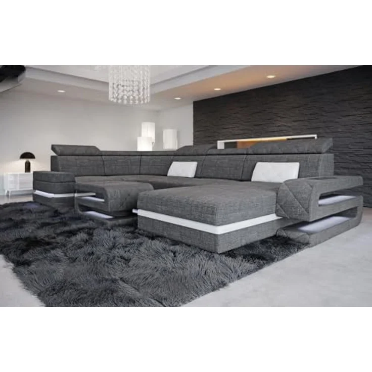 Stoff Wohnlandschaft Bologna – Komfort & Stil - Strukturstoff - Grau-Schwarz - Rechts – Bild 2