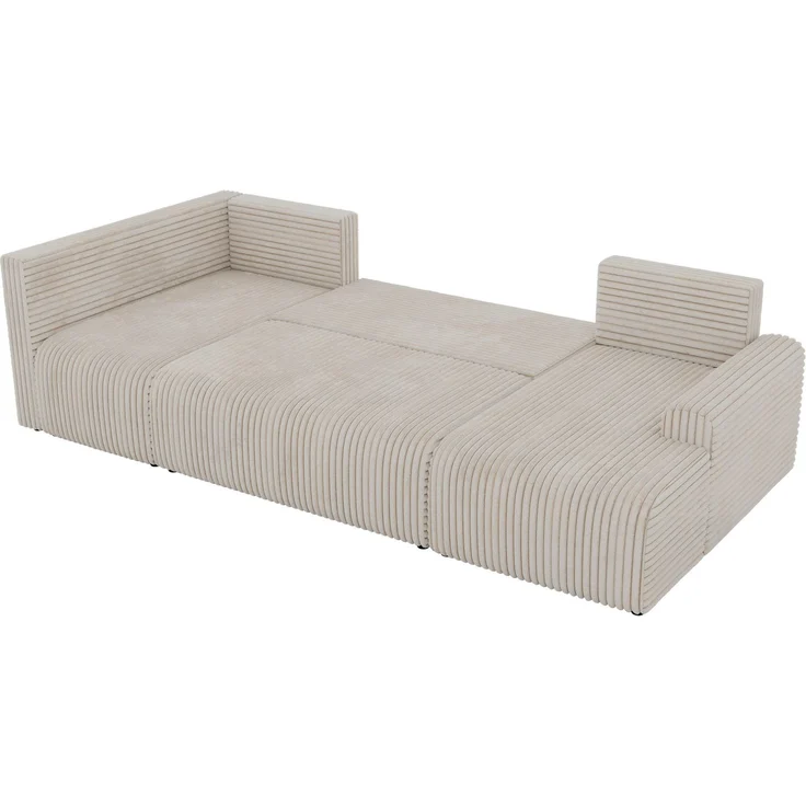 U-förmiges Sofa NESSARO COR U mit Schlaffunktion und Bettkasten, Freistehende Wohnlandschaft, DL-System, Bonellfederkern - Beige Cord - Links Seite – Bild 10