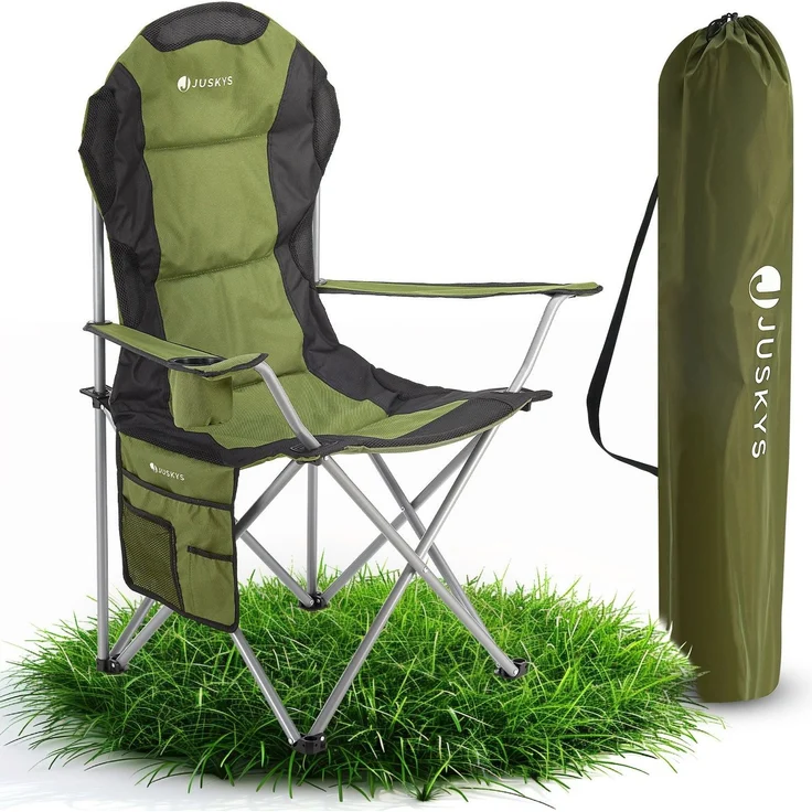 Juskys Campingstuhl Lido mit Getränkehalter & Tasche - Camping Klappstuhl gepolstert - Faltstuhl Angelstuhl Strandstuhl Chair - Stuhl Grün – Bild 1
