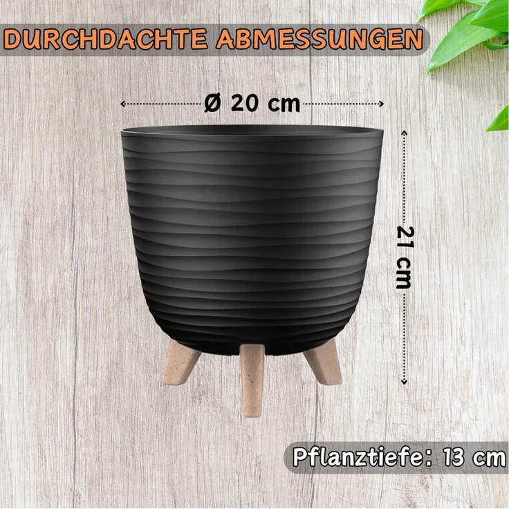 Engelland Blumentopf Pflanztopf mit Füßen (Vorteils-Set, 1 St, robuster PP-Kunststoff), Wellenoptik, rund, UV-resistent, Drainagesystem, direkte Bepflanzung