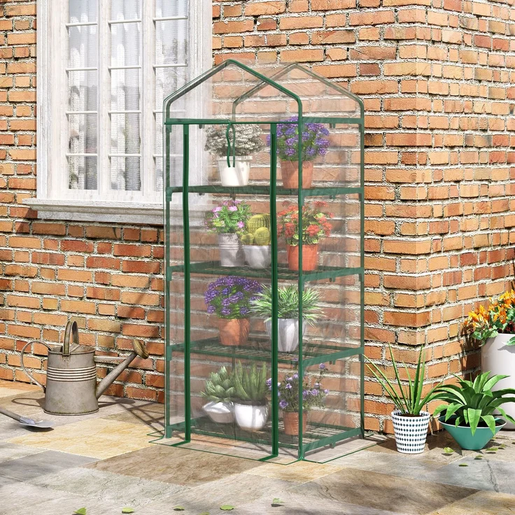 MELAYR, Gartengewächshaus mit 4 Ablagen, Balkongewächshaus, Verstärkte PVC-Plane, 70 x 49 x 8 cm, Transparent – Bild 3