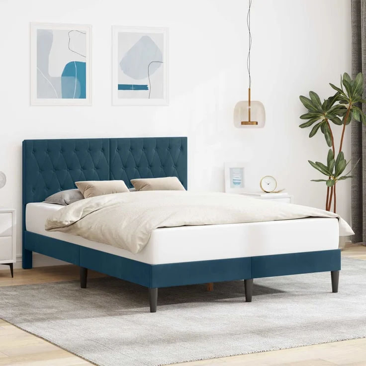 vidaXL Bettrahmen mit Kopfteil Blau 140 x 190 cm Samt 42027666 – Bild 1