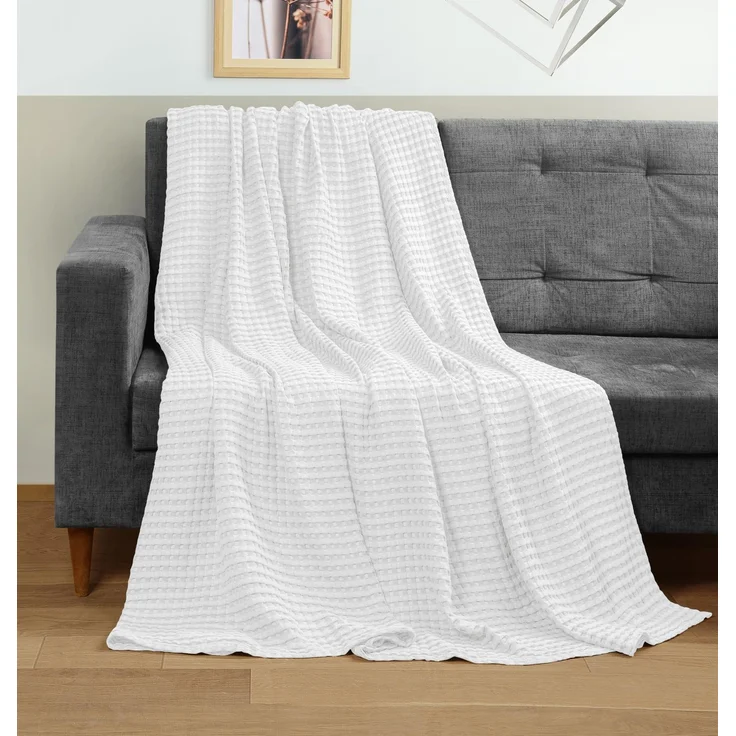 Utopia Bedding Baumwoll Waffeldecke 300 GSM (Weiß - 152 x 127 cm), weiche, leichte, atmungsaktive Bettdecke für alle Jahreszeiten