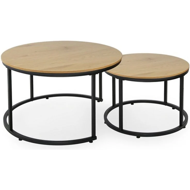 Home Collective Couchtisch Kleiner 2er Set aus Holz, Wohnzimmertisch Modern (Beistelltisch Set 2 in 1 mit Metallgestell, Büro Beistelltisch Loft Design TWIN, kratzfeste Oberfläche, Set 2 in 1), Rund in Eiche hell, für Wohnzimmer – Bild 4