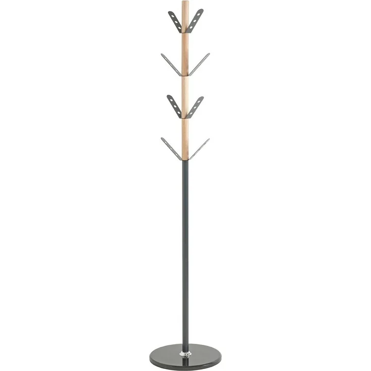 Haku Garderobenständer rund, Stahlrohr mit Buche-Gestell und Marmorfuß, 8 Haken, anthrazit-natur, Ø 37 cm, H 179 cm – Bild 1