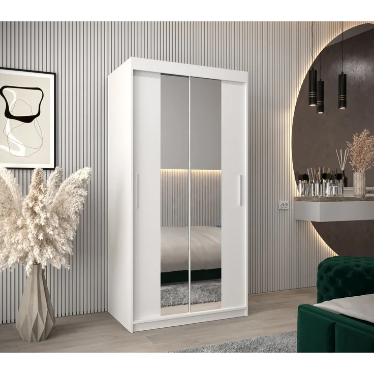 MOEBLO Schiebetürenschrank TORM 1 (Schrank mit Spiegel, mit/ ohne Schubladen, Schwebetürenschrank Schrank Garderobe Schiebtüren Schlafzimmer Wohnzimmerschrank) (BxHxT):100/120/150/180/200/250 x 200 x 62 cm
