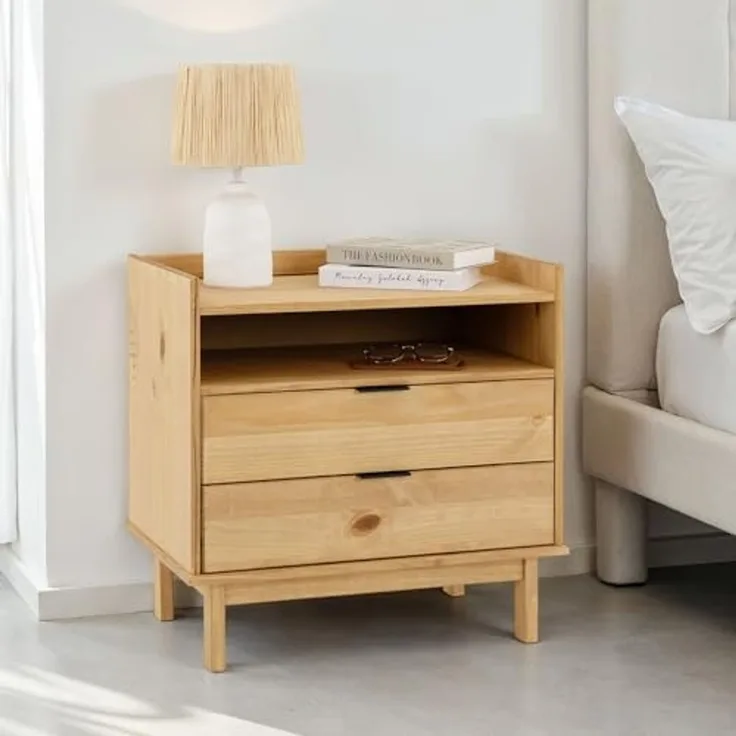 IDIMEX Nachtkommode TEPERA, Nachtkommode mit 2 Schubladen und Ablage aus Massivholz Gebeizt