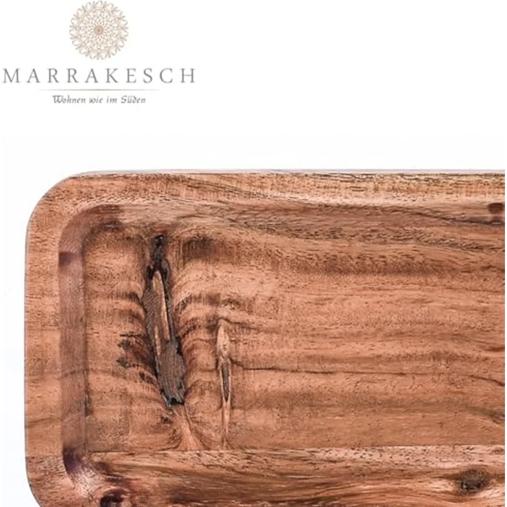 Marrakesch Orient & Mediterran Interior Dekotablett 2er Set Akazienholz Serviertablett Servierbrett Anea 28x11cm, Handarbeit – Bild 3