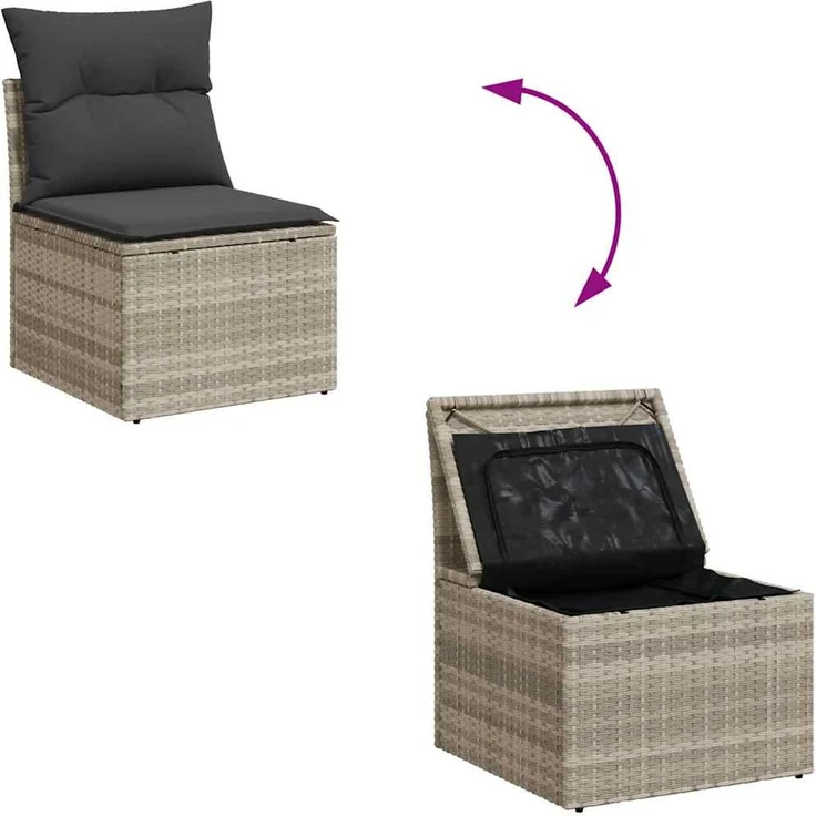 vidaXL 5-tlg. Garten-Sofagarnitur mit Kissen Hellgrau Poly Rattan 3326153 – Bild 6