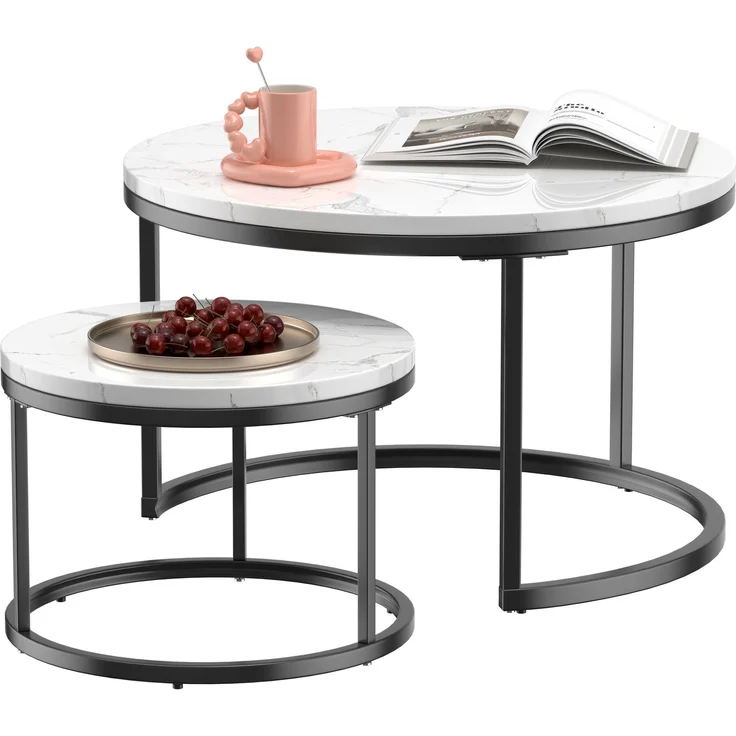 Nesting-Couchtisch 70x70x45 cm – 2-teiliges Set in Schwarz & Weiß, platzsparend verstaubar – Bild 6