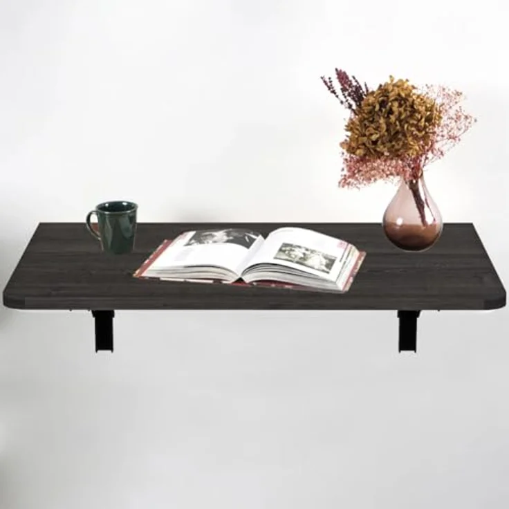 Shally Dogan Klappbarer Wandtisch, 80x60 cm, aus Holz, zusammenklappbar, platzsparend, vielseitig, Schreibtisch, Esstisch, Wohnzimmer, Badezimmer, Küche (schwarz) – Bild 7