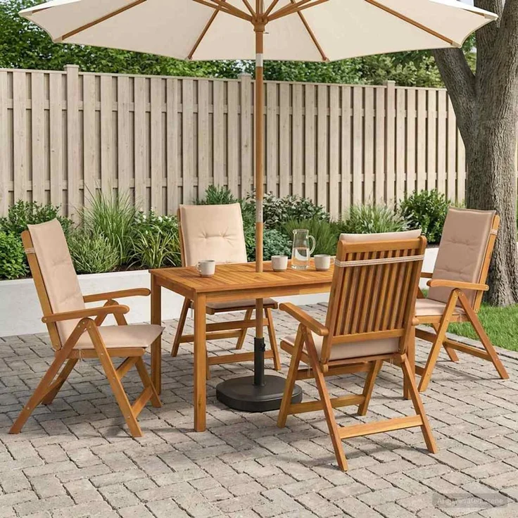 vidaXL 5-Piece Garden Dining Set 4-Sitzer Beige Massivholz Akazie 3434556 – Bild 1