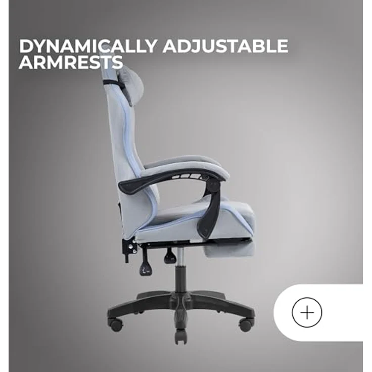 Mars Gaming MGC-X, Ergonomischer Gaming-Stuhl, Atmungsaktiver Stoff, Verstellbare Rückenlehne und Höhe, Dynamische Armlehnen, Nacken- und Lendenkissen, Bürostuhl mit Ausziehbarer Fußstütze, Blau – Bild 6