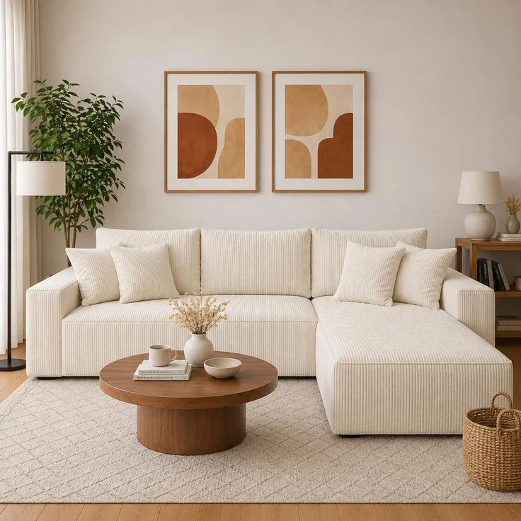 KRISAN MÖBEL Ecksofa EDEN in Creme 235 x 75 x 144 cm, modernes Ecksofa mit Schlaffunktion Links und Rechts montierbar – Bild 5